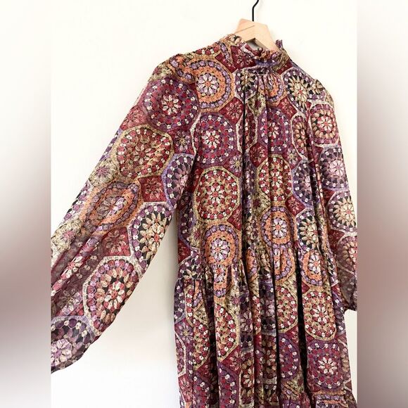 NWT Maison Tara Long Sleeve Mini Dress in Jewel Tone Medallion Pattern - size 4 - Picture 2 of 7